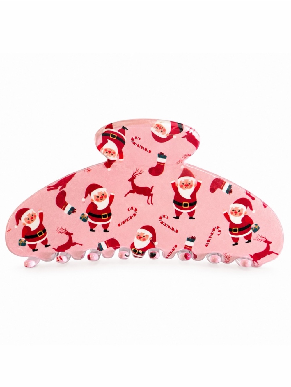 Light Pink Red Santa Claus Christmas Reindeer Stocking 4" Lobster Claw Hair Clip